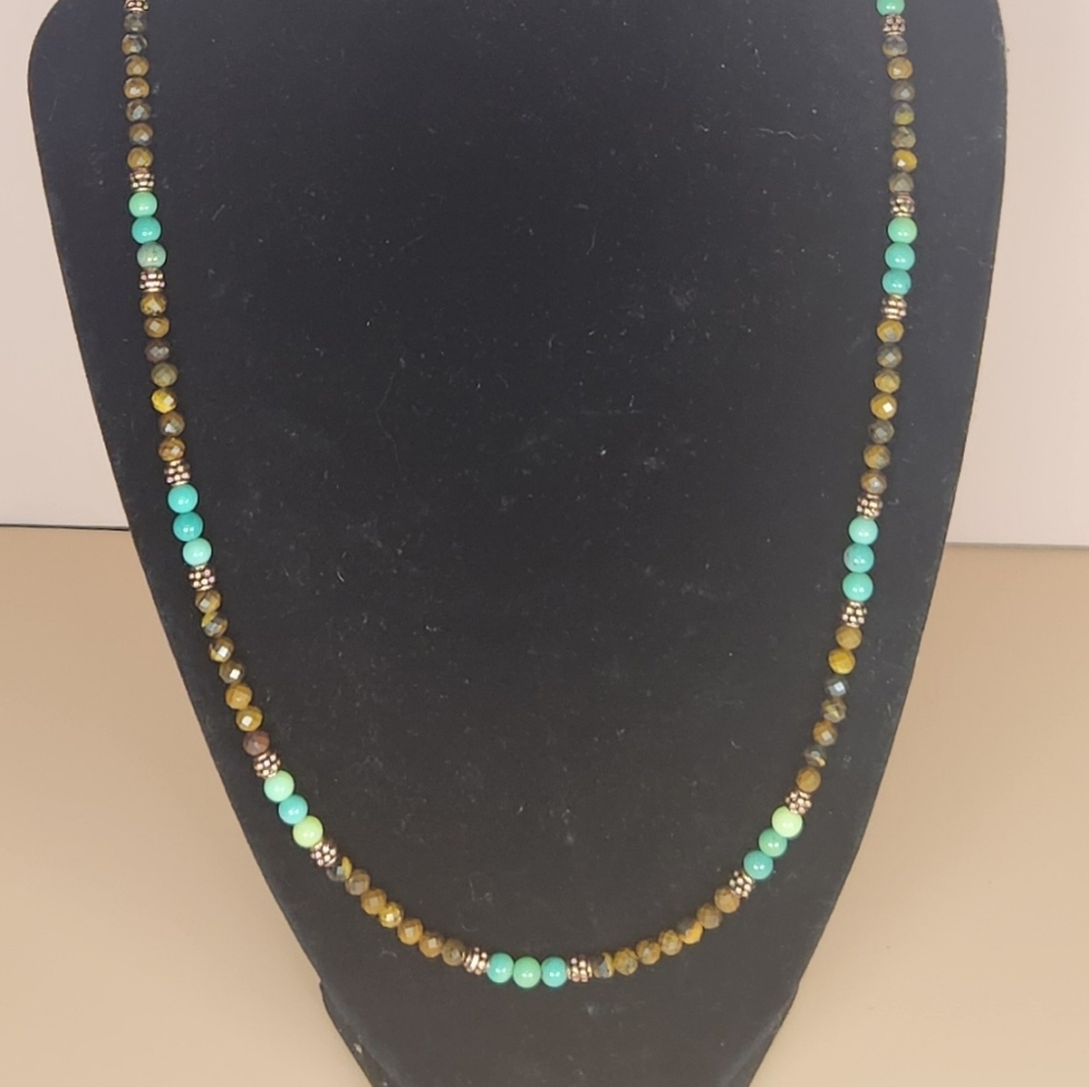 Tigers Eye, Chrysoprase and Copper Beaded Necklace